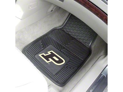 Vinyl Front Floor Mats with Purdue University Logo; Black (Universal; Some Adaptation May Be Required)