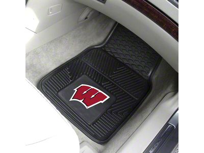 Vinyl Front Floor Mats with University of Wisconsin Logo; Black (Universal; Some Adaptation May Be Required)