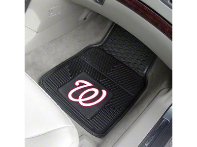 Vinyl Front Floor Mats with Washington Nationals Logo; Black (Universal; Some Adaptation May Be Required)