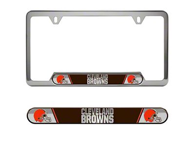 Embossed License Plate Frame with Cleveland Browns Logo; Brown (Universal; Some Adaptation May Be Required)