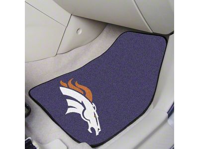 Carpet Front Floor Mats with Denver Broncos Logo; Navy (Universal; Some Adaptation May Be Required)