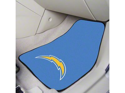 Carpet Front Floor Mats with Los Angeles Chargers Logo; Navy (Universal; Some Adaptation May Be Required)