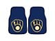 Carpet Front Floor Mats with Milwaukee Brewers Logo; Navy (Universal; Some Adaptation May Be Required)