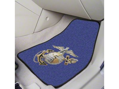 Carpet Front Floor Mats with U.S. Marines Logo; Blue (Universal; Some Adaptation May Be Required)