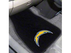 Embroidered Front Floor Mats with Los Angeles Chargers Logo; Black (Universal; Some Adaptation May Be Required)