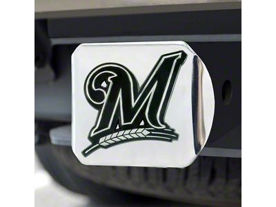 Hitch Cover with Milwaukee Brewers Logo; Chrome (Universal; Some Adaptation May Be Required)