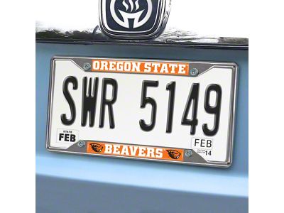 License Plate Frame with Oregon State University Logo; Chrome (Universal; Some Adaptation May Be Required)