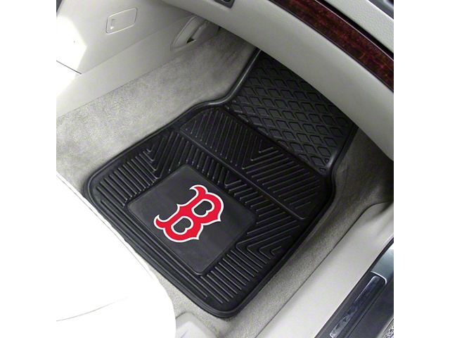 Vinyl Front Floor Mats with Boston Red Sox Logo; Black (Universal; Some Adaptation May Be Required)