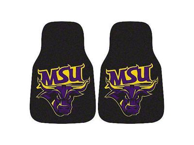 Carpet Front Floor Mats with Minnesota State-Mankato University Logo; Black (Universal; Some Adaptation May Be Required)