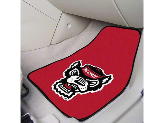 Carpet Front Floor Mats with NC State University Logo; Red (Universal; Some Adaptation May Be Required)