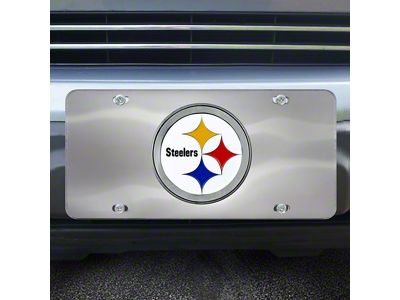 License Plate with Pittsburgh Steelers Logo; Stainless Steel (Universal; Some Adaptation May Be Required)