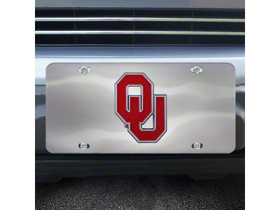 License Plate with University of Oklahoma Logo; Stainless Steel (Universal; Some Adaptation May Be Required)