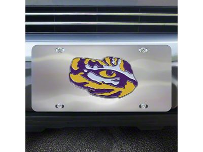 License Plate with LSU Logo; Stainless Steel (Universal; Some Adaptation May Be Required)