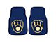 Carpet Front Floor Mats with Milwaukee Brewers Logo; Navy (Universal; Some Adaptation May Be Required)