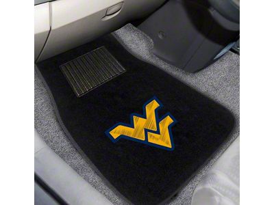 Embroidered Front Floor Mats with West Virginia University Logo; Black (Universal; Some Adaptation May Be Required)