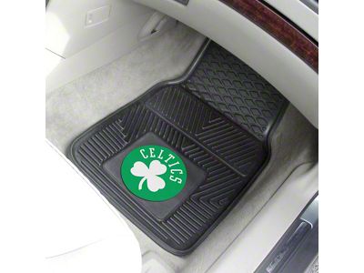 Vinyl Front Floor Mats with Boston Celtics Logo; Black (Universal; Some Adaptation May Be Required)