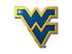 West Virginia University Embossed Emblem; Blue and Yellow (Universal; Some Adaptation May Be Required)