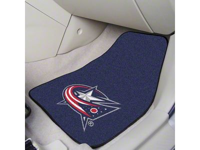 Carpet Front Floor Mats with Columbus Blue Jackets Logo; Navy (Universal; Some Adaptation May Be Required)