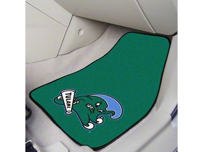 Carpet Front Floor Mats with Tulane University Logo; Green (Universal; Some Adaptation May Be Required)