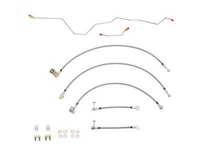 Fine Lines Braided Stainless Complete Brake Hose Kit; Front and Rear (01-02 4WD RAM 3500 w/ Rear Disc Brakes & Automatic Transmission)