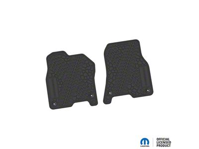 Factory Floorpan Fit Tire Tread/Scorched Earth Scene Front Floor Mats with Bighorn Insert; Black (19-24 RAM 1500)