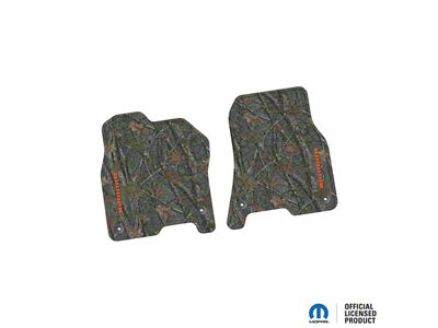 Factory Floorpan Fit Tire Tread/Scorched Earth Scene Front Floor Mats with Orange Bighorn Insert; Rugged Woods (19-24 RAM 1500)