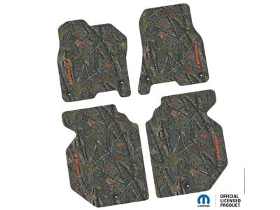 FLEXTREAD Factory Floorpan Fit Tire Tread/Scorched Earth Scene Front and Rear Floor Mats with Orange Rebel Insert; Rugged Woods (19-24 RAM 1500 Crew Cab)