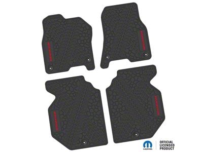 FLEXTREAD Factory Floorpan Fit Tire Tread/Scorched Earth Scene Front and Rear Floor Mats with Red Big Horn Insert; Black (19-24 RAM 1500 Crew Cab)