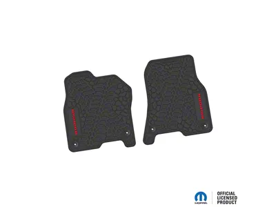 Factory Floorpan Fit Tire Tread/Scorched Earth Scene Front Floor Mats with Red Bighorn Insert; Black (19-24 RAM 1500)