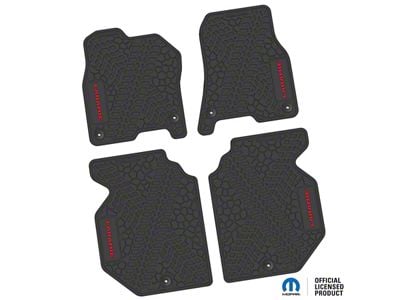 FLEXTREAD Factory Floorpan Fit Tire Tread/Scorched Earth Scene Front and Rear Floor Mats with Red Laramie Insert; Black (19-24 RAM 1500 Crew Cab)