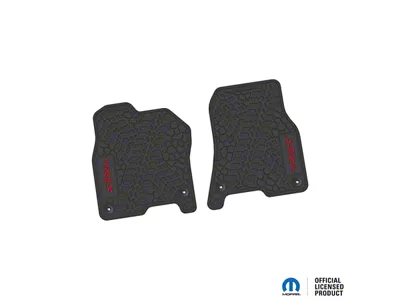 Factory Floorpan Fit Tire Tread/Scorched Earth Scene Front Floor Mats with Red TRX Insert; Black (19-24 RAM 1500)