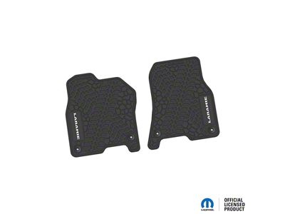 Factory Floorpan Fit Tire Tread/Scorched Earth Scene Front Floor Mats with White Laramie Insert; Black (19-24 RAM 1500)