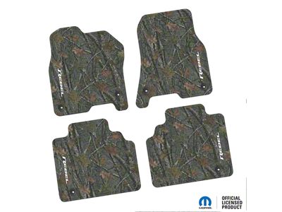 Factory Floorpan Fit Tire Tread/Scorched Earth Scene Front and Rear Floor Mats with White Rebel Insert; Rugged Woods (19-24 RAM 1500 Quad Cab)