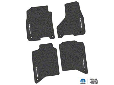 FLEXTREAD Factory Floorpan Fit Tire Tread/Scorched Earth Scene Front and Rear Floor Mats with Big Horn Insert; Black (19-24 RAM 2500 Crew Cab)