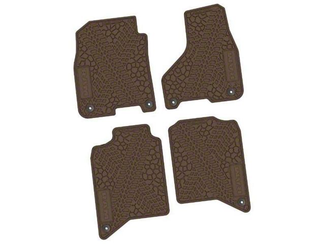 FLEXTREAD Factory Floorpan Fit Tire Tread/Scorched Earth Scene Front and Rear Floor Mats with RAM Text Insert; Brown (19-24 RAM 2500 Crew Cab)