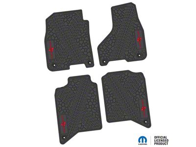 FLEXTREAD Factory Floorpan Fit Tire Tread/Scorched Earth Scene Front and Rear Floor Mats with Red Lone Star Insert; Black (19-24 RAM 2500 Crew Cab)