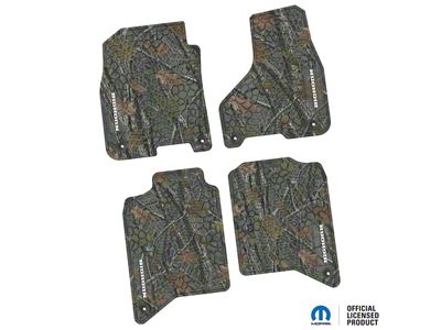 Factory Floorpan Fit Tire Tread/Scorched Earth Scene Front and Rear Floor Mats with White Big Horn Insert; Rugged Woods (19-24 RAM 2500 Crew Cab)