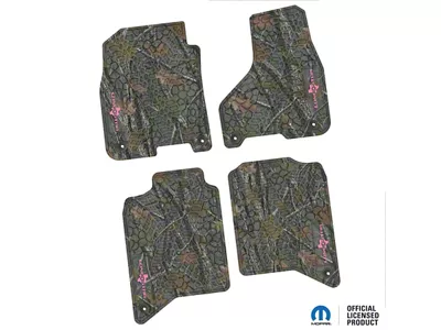 Factory Floorpan Fit Tire Tread/Scorched Earth Scene Front and Rear Floor Mats with Pink Lone Star Insert; Rugged Woods (19-24 RAM 3500 Crew Cab)