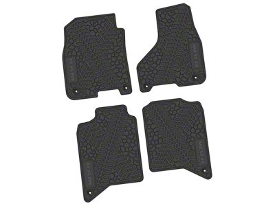FLEXTREAD Factory Floorpan Fit Tire Tread/Scorched Earth Scene Front and Rear Floor Mats with RAM Text - Black RAM Text Insert; Black (19-24 RAM 3500 Crew Cab)