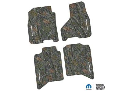 Factory Floorpan Fit Tire Tread/Scorched Earth Scene Front and Rear Floor Mats with White Big Horn Insert; Rugged Woods (19-24 RAM 3500 Crew Cab)