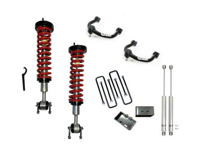 Freedom Offroad 1 to 4-Inch Adjustable Front Coil-Overs with Upper Control Arms, 3-Inch Rear Lift Blocks and Shocks (14-20 4WD F-150)