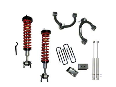 Freedom Offroad 1 to 4-Inch Adjustable Front Coil-Overs with Upper Control Arms, 3-Inch Rear Lift Blocks and Shocks (21-24 4WD F-150, Excluding Raptor)