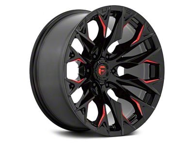 Fuel Wheels Flame Gloss Black Milled with Candy Red 8-Lug Wheel; 20x10; -18mm Offset (11-14 Silverado 3500 HD SRW)