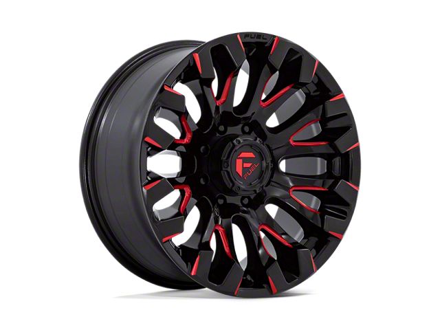 Fuel Wheels Quake Gloss Black Milled with Red Tint 8-Lug Wheel; 20x9; 1mm Offset (15-19 Silverado 3500 HD SRW)