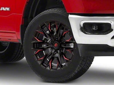 Fuel Wheels Flame Gloss Black Milled with Candy Red 6-Lug Wheel; 20x9; 1mm Offset (19-24 RAM 1500)