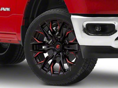 Fuel Wheels Flame Gloss Black Milled with Candy Red 6-Lug Wheel; 22x12; -44mm Offset (19-24 RAM 1500)