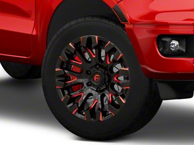 Fuel Wheels Quake Gloss Black Milled with Red Tint 6-Lug Wheel; 20x9; 1mm Offset (19-23 Ranger)