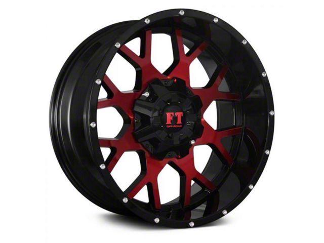 Full Throttle Off Road FT0151 Gloss Black with Red Face 8-Lug Wheel; 20x10; -24mm Offset (11-14 Sierra 3500 HD SRW)