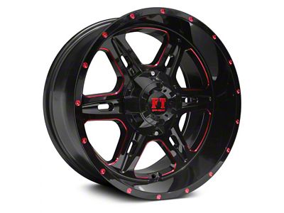 Full Throttle Off Road FT6054 Gloss Black and Red Milled 8-Lug Wheel; 20x10; -24mm Offset (11-14 Sierra 3500 HD SRW)