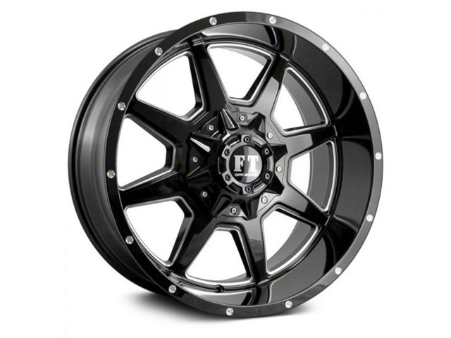 Full Throttle Off Road FT2 Gloss Black Milled 6-Lug Wheel; 20x10; -24mm Offset (14-18 Silverado 1500)